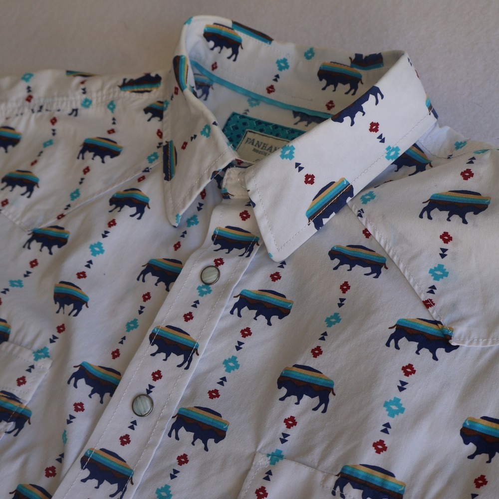 Panhandle Rough Stock Buffalo Aztec Pearl Snap Shirt L Western
